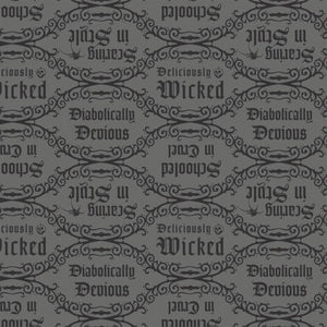 Camelot Fabrics Villain's Diabolical Quotes in Gray Premium Quality 100% Cotton Fabric sold by the yard