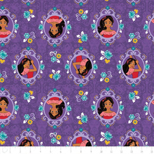 Camelot Fabrics Elena of Avalor Floral Frame Purple Camelot 100% Cotton Fabric sold by the yard