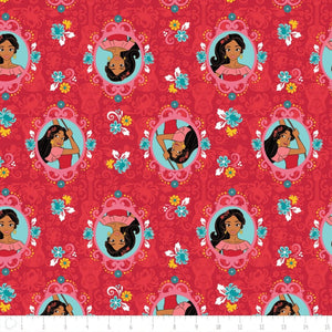 Camelot Fabrics Elena of Avalor Floral Frame Red 100% Cotton Fabric sold by the yard