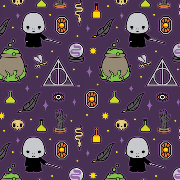 Camelot Fabrics Harry Potter Halloween Kawaii Dark Arts Purple Premium Quality 100% Cotton Sold by The Yard.