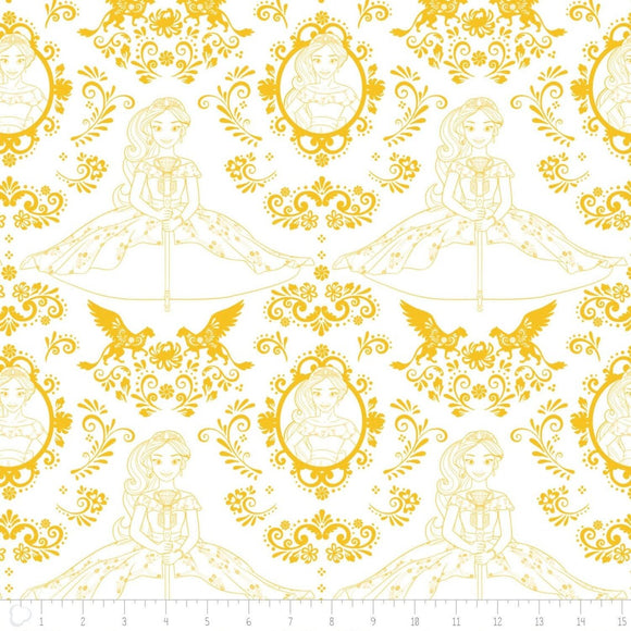 Camelot Fabrics Elena of Avalor Outline Yellow 100% Cotton Fabric sold by the yard