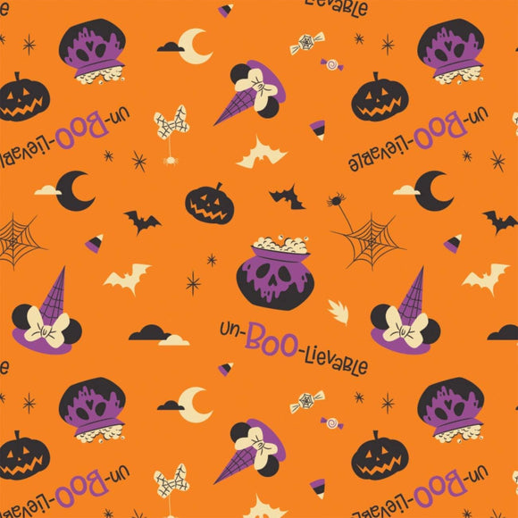 Camelot Fabrics Disney Halloween Un-Boo-Lievable Orange Premium Quality 100% Cotton Sold by The Yard.