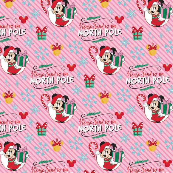 Camelot Fabrics Disney Minnie North Pole Pink Premium Quality 100% Cotton Sold by The Yard.