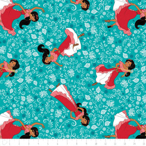 Camelot Fabrics Elena of Avalor Poses Teal Camelot 100% Cotton Fabric sold by the yard