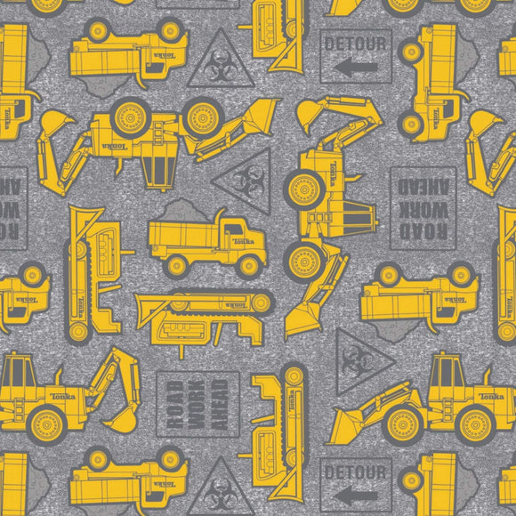 Camelot Fabrics Tonka Road Work Ahead Yellow Premium Quality 100% Cotton Sold by The Yard.