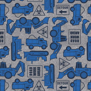 Camelot Fabrics Tonka Road Work Ahead Blue Premium Quality 100% Cotton Sold by The Yard.