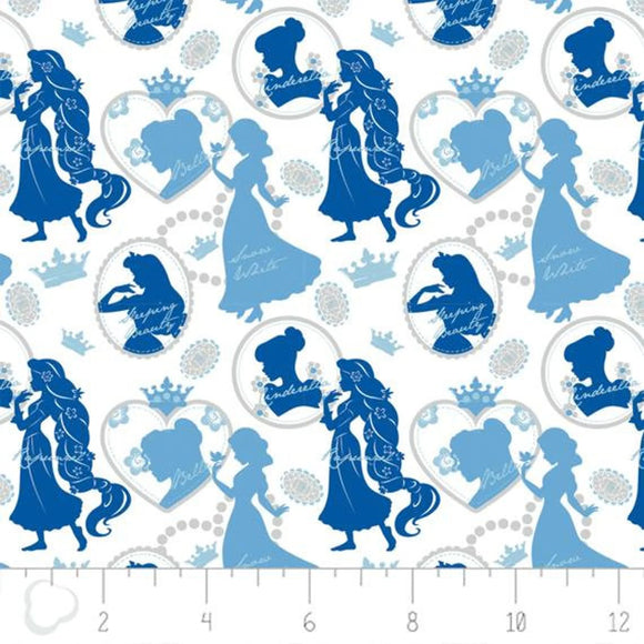 Disney Princess Silhouette Blue Camelot 100% Cotton Fabric sold by the yard