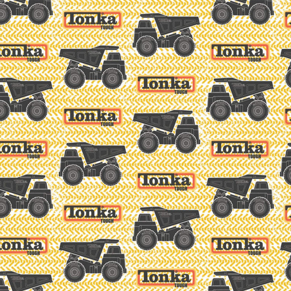 Camelot Fabrics Tonka Tracks and Trucks Yellow Premium Quality 100% Cotton Sold by The Yard.