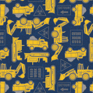 Camelot Fabrics Tonka Road Work Ahead Denim Premium Quality 100% Cotton Sold by The Yard.