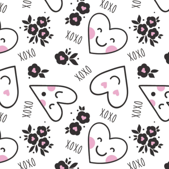 Camelot Fabrics Personified Hearts White/Pink Premium Quality 100% Cotton Sold by The Yard.