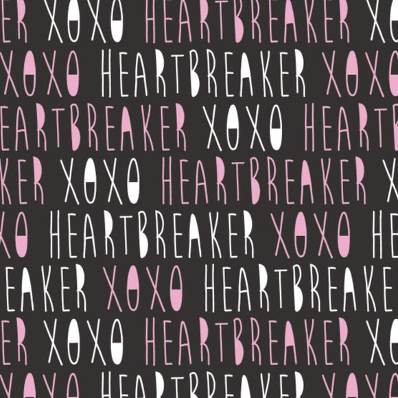 Camelot Fabrics Handwritten XOXO Black/Pink Premium Quality 100% Cotton Sold by The Yard.