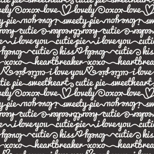 Camelot Fabrics Words of Affection Black Premium Quality 100% Cotton Sold by The Yard.