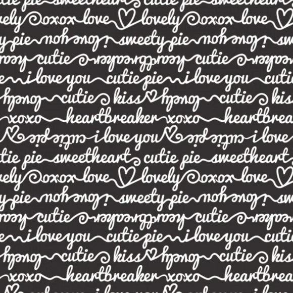 Camelot Fabrics Words of Affection Black Premium Quality 100% Cotton Sold by The Yard.
