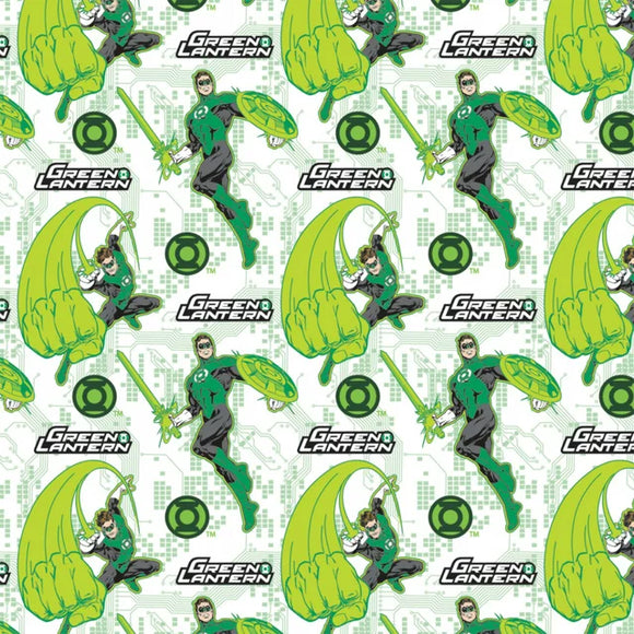 Camelot Fabrics Green Lantern Fear Nothing White 100% Cotton Sold by The Yard