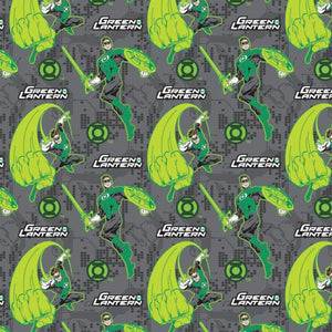 Camelot Fabrics Green Lantern Fear Nothing Grey 100% Cotton Sold by The Yard