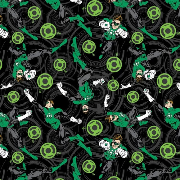 Camelot Fabrics Green Lantern Core Energy Black 100% Cotton Sold by The Yard