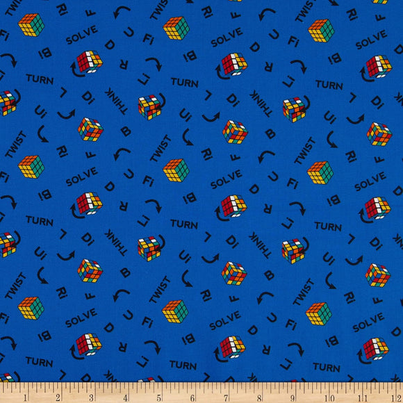 Camelot Quilt Fabrics I Love Rubik's Collection Twist & Turn Blue Quilt Fabric (0665421) 100% Cotton Fabric sold by the yard