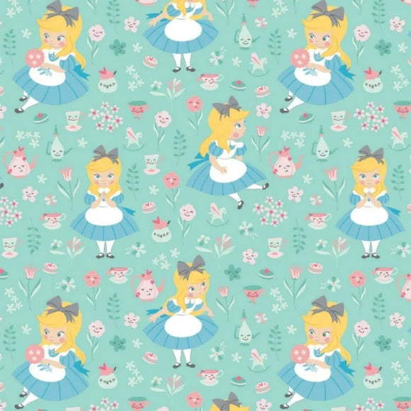Camelot Fabrics Disney Alice in Wonderland in a World of My Own Turquoise 100% Cotton Sold by The Yard