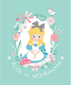 Camelot Fabrics Disney Alice in Wonderland 35x43in." Panel Turquoise 100% Cotton Fabric sold by the panel