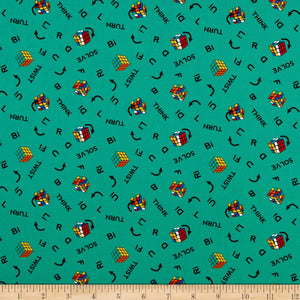 Camelot Fabrics I Love Rubik's Collection Twist & Turn Green Quilt Fabric (0665422) 100% Cotton Fabric sold by the yard
