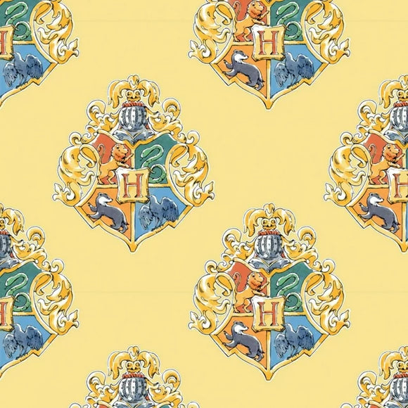 Camelot Fabrics Harry Potter Wizarding World Watercolor Crest Yellow 100% Cotton Fabric by The Yard