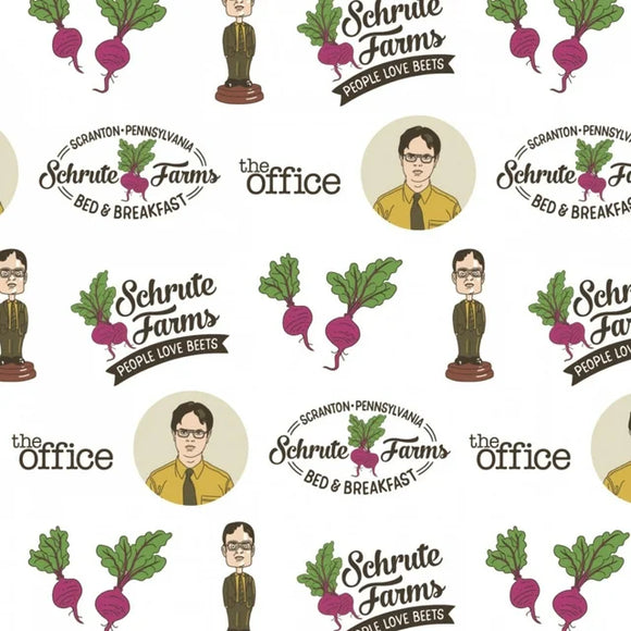 Camelot Fabrics NBC The Office Schrute Business White 100% Cotton Fabric by The Yard