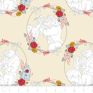 Camelot Fabrics Disney Beauty and The Beast Fabric Belle Love in Tan from 100% Cotton Fabric sold by the yard