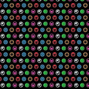 Camelot Fabrics Marvel Icon Tokens Black Premium Quality 100% Cotton Fabric sold by the yard