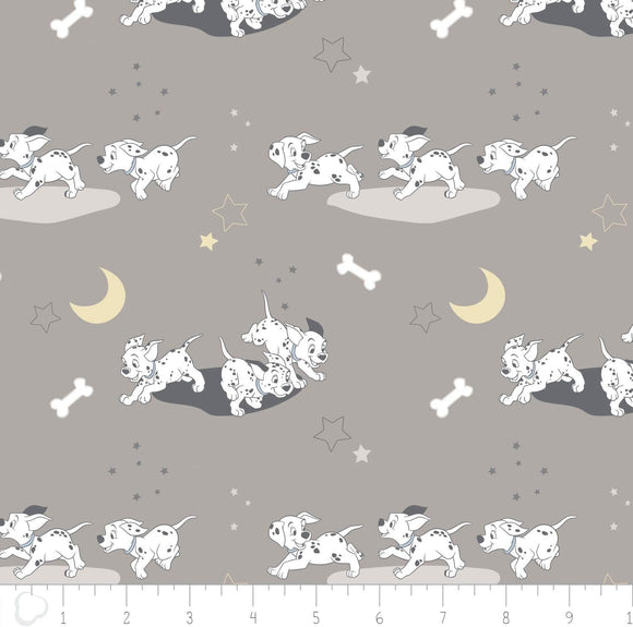 Camelot Fabrics Disney 101 Dalmatians Puppies Running Dogs Grey 100% Cotton Fabric sold by the yard