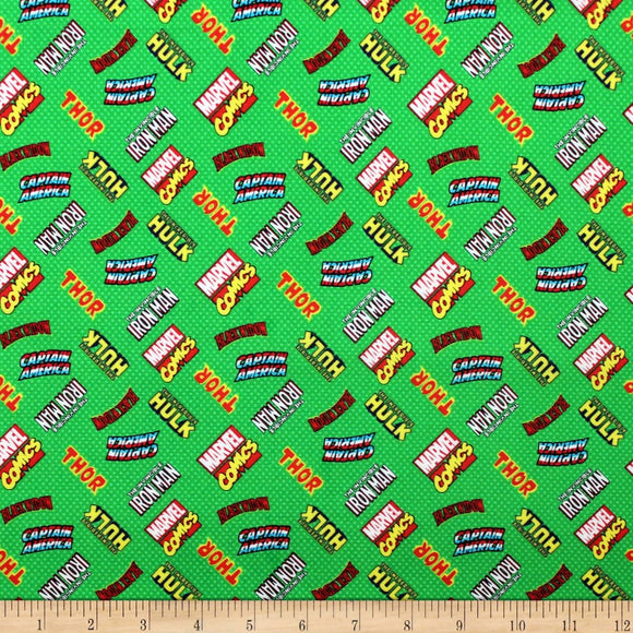 Camelot Fabrics Green Marvel Avengers Unite Hero Logos 100% Cotton Fabric sold by the yard