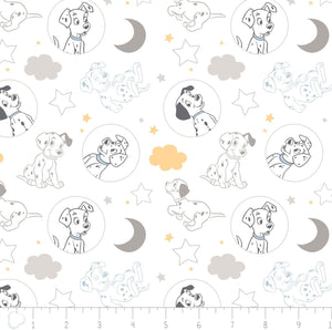 Camelot Fabrics Disney 101 Dalmatians Fabric Time for Bed in White 100% Cotton Fabric sold by the yard100% Cotton Fabric sold by the yard