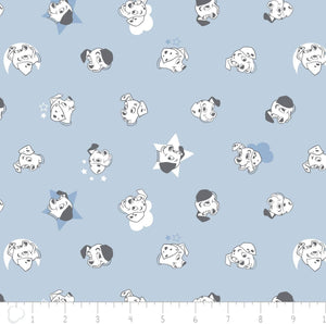 Camelot Fabrics Disney 101 Dalmatians Puppy Dogs Faces Light Blue 100% Cotton Fabric by The Yard