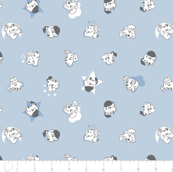 Camelot Fabrics Disney 101 Dalmatians Puppy Dogs Faces Light Blue 100% Cotton Fabric by The Yard