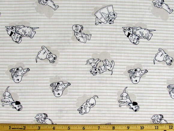 Camelot Fabrics Disney 101 Dalmatians Fabric Stripes and Clouds in Light Gray 100% Cotton Fabric sold by the yard