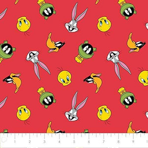 Camelot Fabrics Looney Tunes Tossed Faces in Ruby Red from Camelot 100% Premium Quality 100% Cotton Fabric sold by the yard