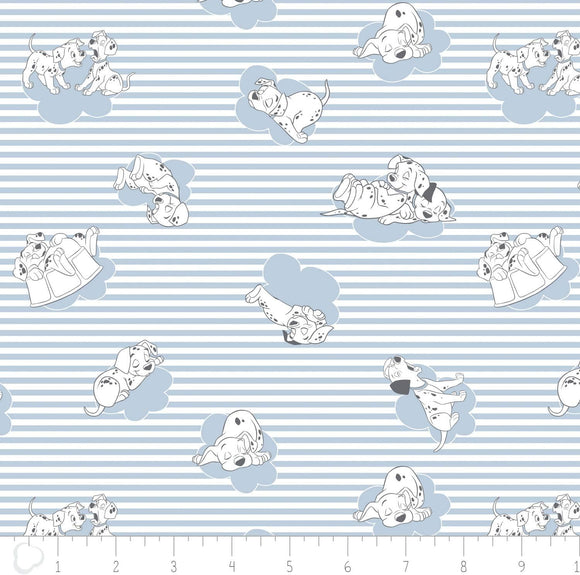 Camelot Fabrics Disney 101 Dalmatians Stripes & Clouds Light Blue 100% Cotton Fabric by The Yard