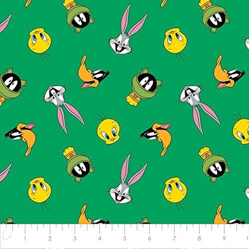 Camelot Fabrics Looney Tunes Tossed Faces in Green from Camelot 100% Premium Quality 100% Cotton Fabric sold by the yard