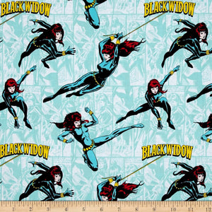 Camelot Fabrics Marvel Comics Black Widow Tide 100% Cotton Fabric sold by the yard