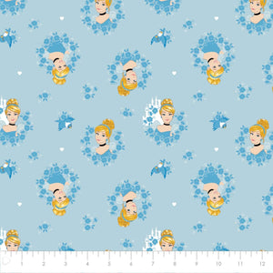 Camelot Fabrics Disney Forever Princess Cinderella Wreaths in Light Blue 100% Cotton Fabric by The Yard