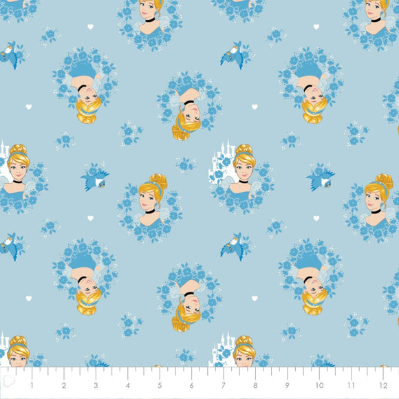 Camelot Fabrics Disney Forever Princess Cinderella Wreaths in Light Blue 100% Cotton Fabric by The Yard