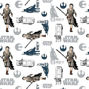 Camelot Fabrics White Star Wars The Force Awakens Rey 100% Cotton Fabric sold by the yard