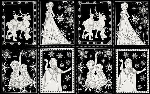 Camelot Fabrics Disney Frozen Book Pages 24x43In Panel, Black 100% Cotton Fabric sold by the panel