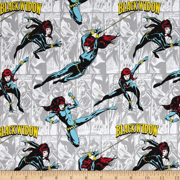 Camelot Fabrics Marvel Comics Black Widow Light Grey Quilt 100% Cotton Fabric sold by the yard