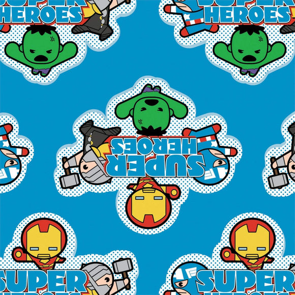 Camelot Fabrics Marvel Fabric Kawaii Super Heroes in Blue Premium Quality 100% Cotton Fabric sold by the yard
