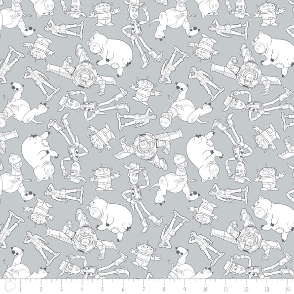 Camelot Fabrics Disney Pixar Toy Story Character Outlines Light Grey 100% Cotton Fabric sold by the yard