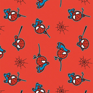 Camelot Fabrics Marvel Kawaii Spiderman Swinging Tossed Red Premium Quality 100% Cotton Fabric sold by the yard