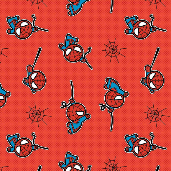 Camelot Fabrics Marvel Kawaii Spiderman Swinging Tossed Red Premium Quality 100% Cotton Fabric sold by the yard