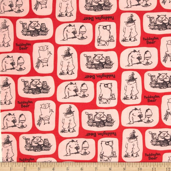 Camelot Fabrics Paddington Bear Tiles Red 100% Cotton Fabric sold by the yard