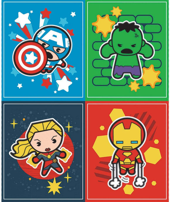 Camelot Fabrics Marvel Fabric Kawaii Heroes 35x43 Panel in Multi Premium Quality 100% Cotton Fabric sold by the panel