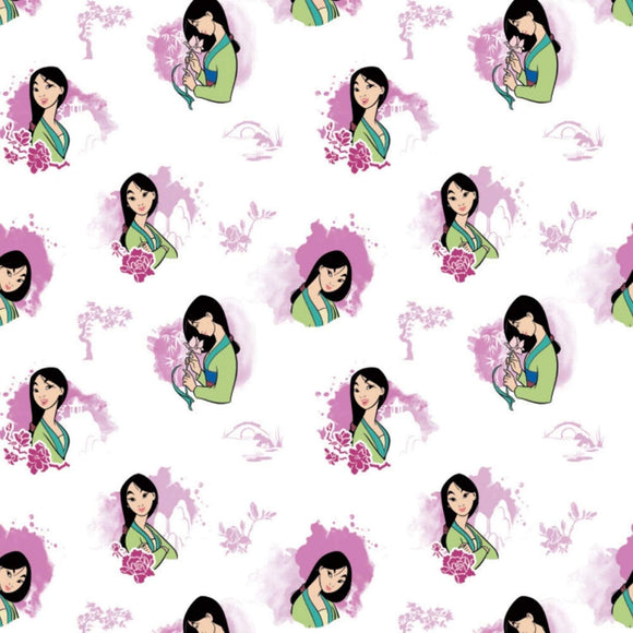 Camelot Fabrics Disney Princess Mulan Bloom with Beauty Purple Premium Quality 100% Cotton Fabric by 1/2 of a Yard.